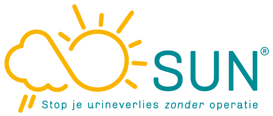 Logotype SUN en slogan Stop je urineverlies zonder operatie
