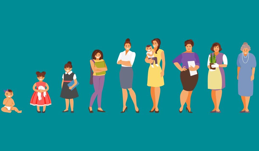 Illustratie van de levensfasen van een vrouw